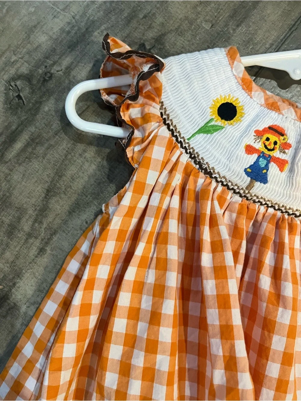 Lil Cactus Smocked Pumpkin Scarecrow Gingham Dress 6-12 Months